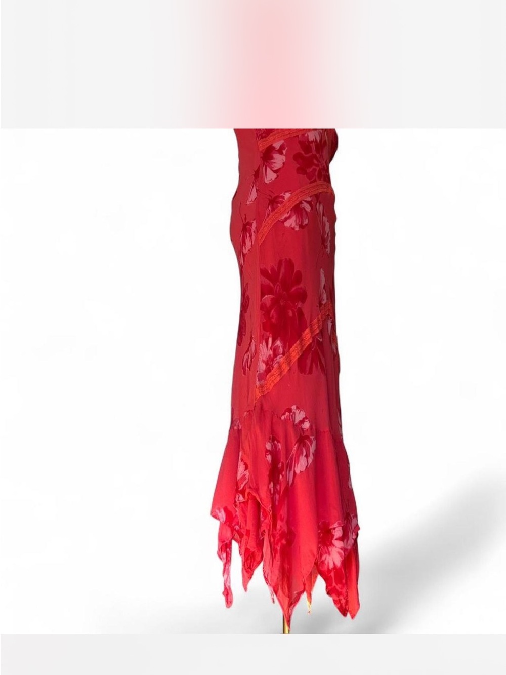 y2k Asymmetrical Babydoll Fairy Floral Pinkish Red Lace Sleeveless Maxi Flawed!! - Picture 3 of 8
